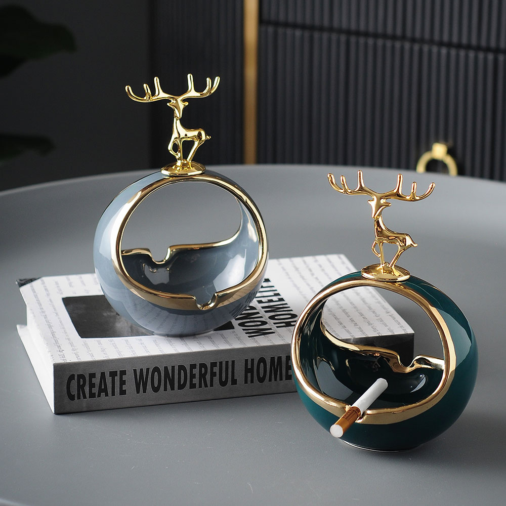 Tobacco Ashtray Creative Home Tea Table Office Desktop Birthday Gift Living Room New Chinese Anti Fly Grey Ceramic Pendulum