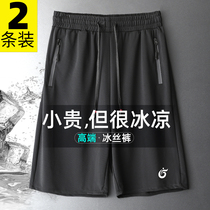 Ice silk shorts mens summer thin loose Sports Leisure running large size quick-dry five-point pants trend wear pants