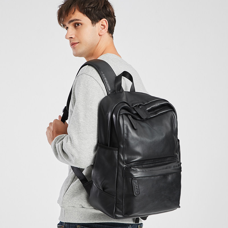 European station men's double shoulder bag genuine leather casual large capacity Baotou Layer Cow Leather Business Computer Bag Travel Tide Bag