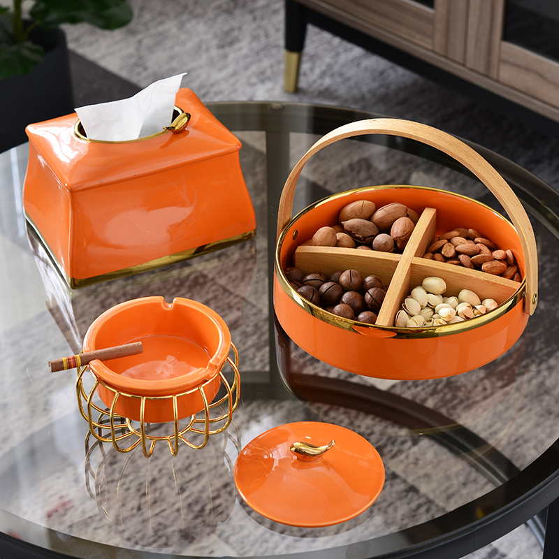 Modern light luxury fruit plate assortment household ceramics with lid compartment candy box living room New Year with dried fruit nut plate