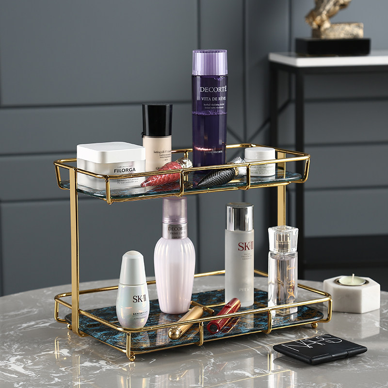 Creative light luxury double-layer cosmetic rack desktop storage box makeup room skin care products perfume lipstick storage rack