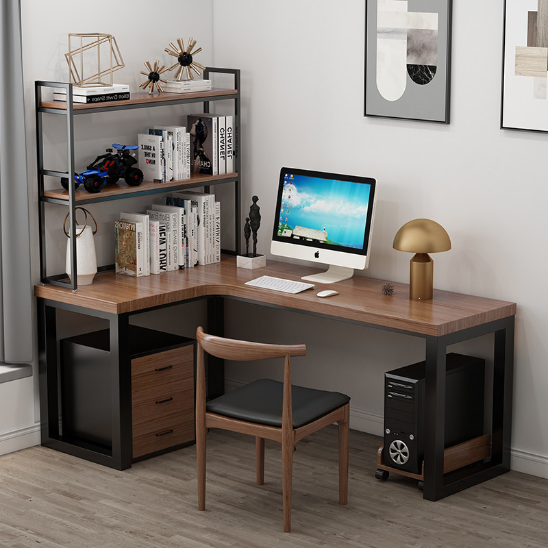 Solid wood corner desktop computer desk Desk bookshelf Corner shaped bedroom Home simple corner writing desk