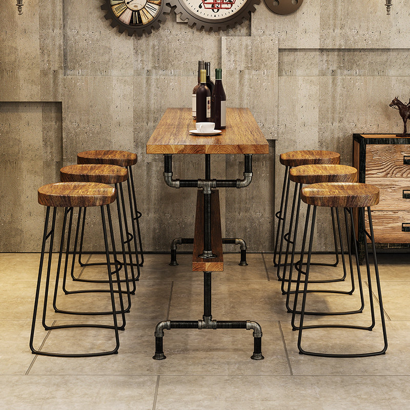 Industrial wind retro pipe iron art solid wood bar tablesLong tablesdairy tea shop bar high chairs