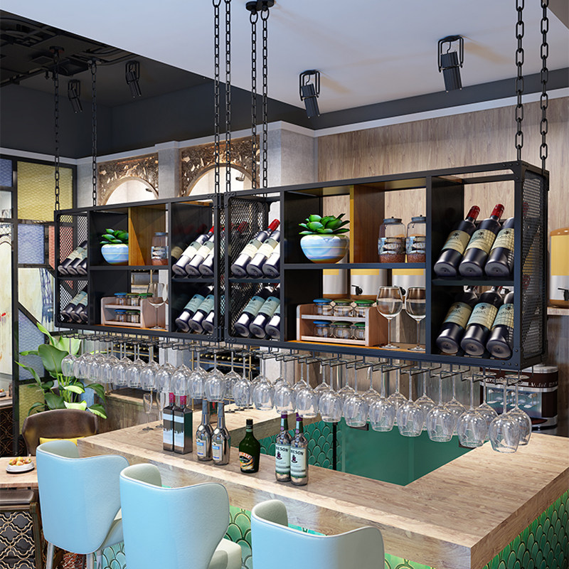 Retro Red Wine Glass Shelf Upside Down Bar Table Red Wine Rack Swing Piece Home Creative High Foot Cup Shelf Suspended Wine Glass Shelf