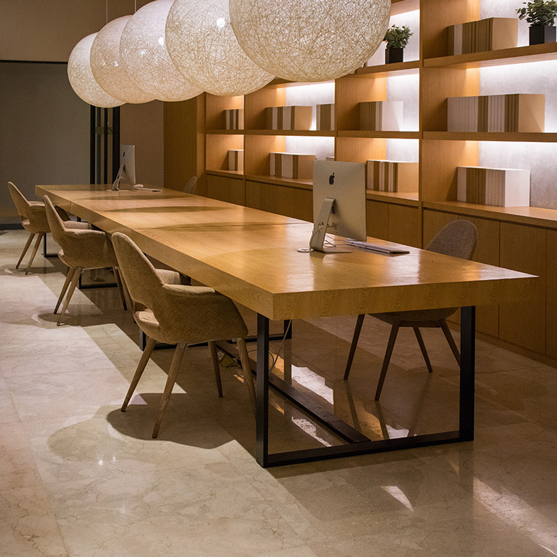 Brief Modern Solid Wood Desk Office Meeting Negotiation Table Industrial Wind Long Table Office Computer Table And Chairs Combination