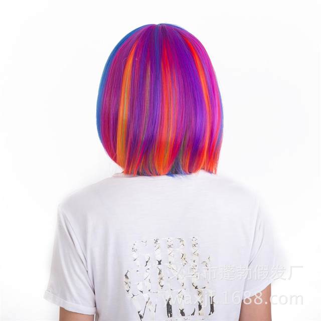 ຜູ້ຜະລິດ rainbow bob wig ສີຜົມສັ້ນທີ່ມີສີສັນເອີຣົບແລະອາເມລິກາຮ້ອນການຄ້າຕ່າງປະເທດ hair cosplay customization