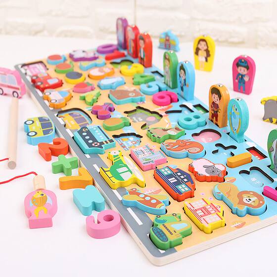 工厂儿童动物数字对数板拼图积木宝宝早教益木质拼板玩具