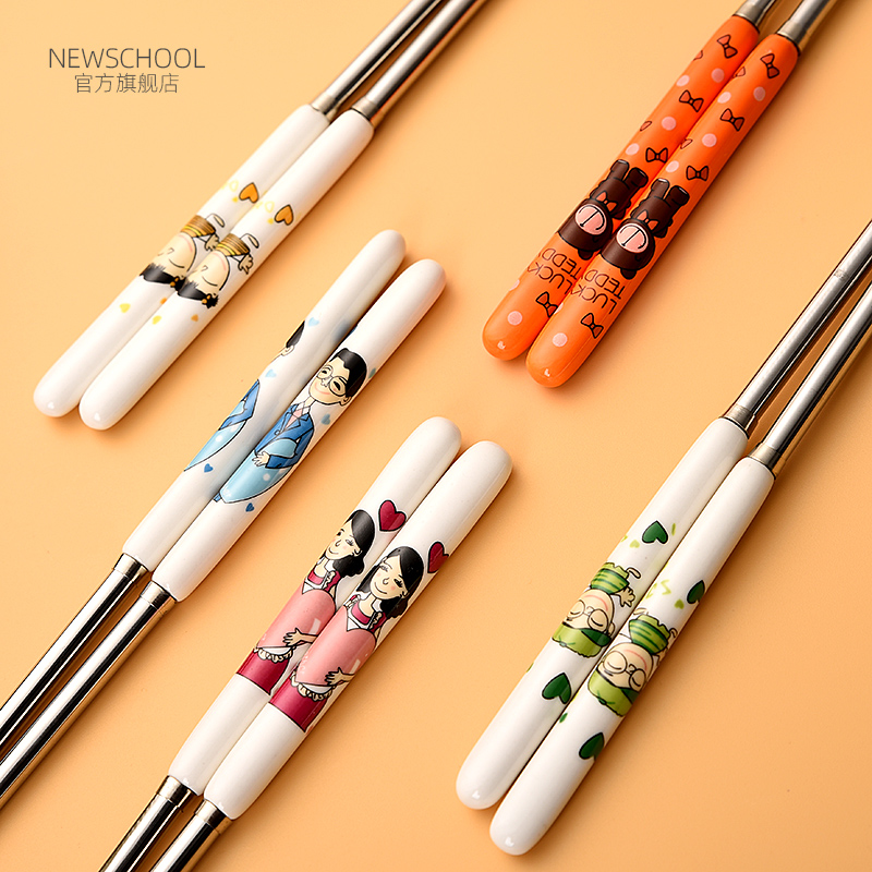 Cartoon Pattern Chopsticks for home One-time chopsticks Stainless Steel Public Chopsticks Ceramic Chopsticks Children Kid Cute Long Chopsticks