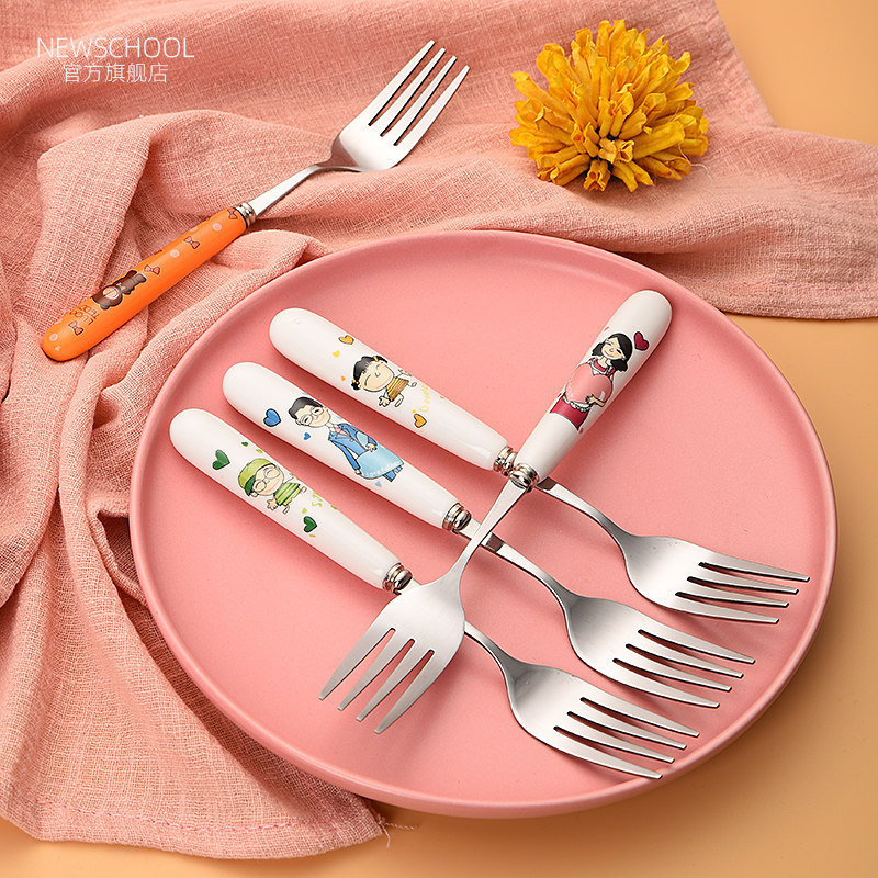 Cartoon Pattern Fork Child Dining Fork Meal Fork Home Stainless Steel Western Buffet Steak Fork Ceramic Salad Fork Fruit Fork