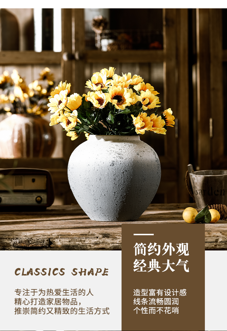 Creative jingdezhen ceramic vase furnishing articles home sitting room simulation flower flower retro coarse pottery desktop decoration