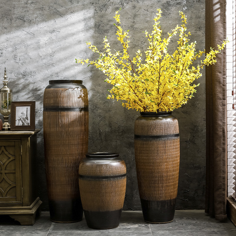 Chinese style restoring ancient ways of large vases, ceramic furnishing articles pottery sitting room hotel decoration flower arranging dried flowers thick ceramic bottle
