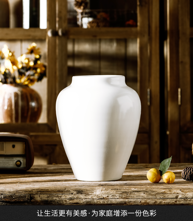 Pure white vase dried flower adornment furnishing articles ceramic sitting room decoration porcelain ware jingdezhen porcelain large POTS