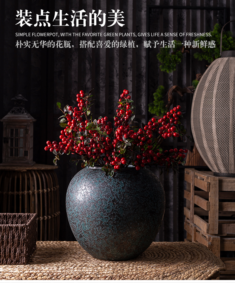 Dried flower ceramic large diameter vase mesa of new Chinese style flower implement flower arranging flowers restore ancient ways do old ball furnishing articles