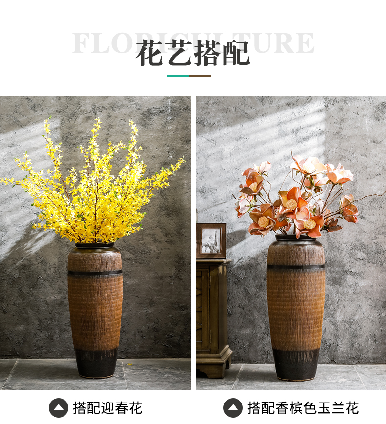 Chinese style restoring ancient ways of large vases, ceramic furnishing articles pottery sitting room hotel decoration flower arranging dried flowers thick ceramic bottle