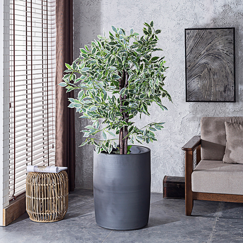 Black ceramic vase hydroponic water lily basin tank cylinder flowerpot planting large courtyard green plant in northern Europe interior decoration
