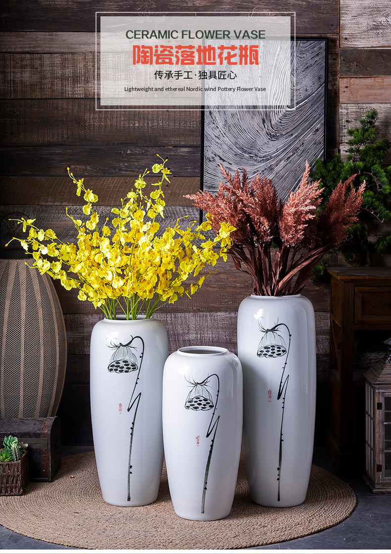 New Chinese style landing large white vase decoration to the hotel restaurant furnishing articles ceramic flower, flower simulation flower art