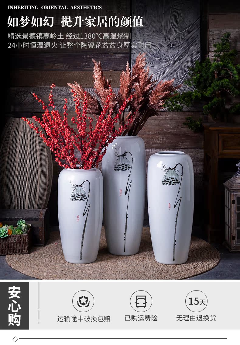 New Chinese style landing large white vase decoration to the hotel restaurant furnishing articles ceramic flower, flower simulation flower art