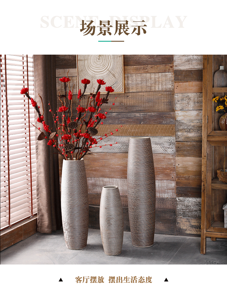 Vase landing big Vase dry flower flower place large ceramic retro light sitting room key-2 luxury decoration villa furnishing articles