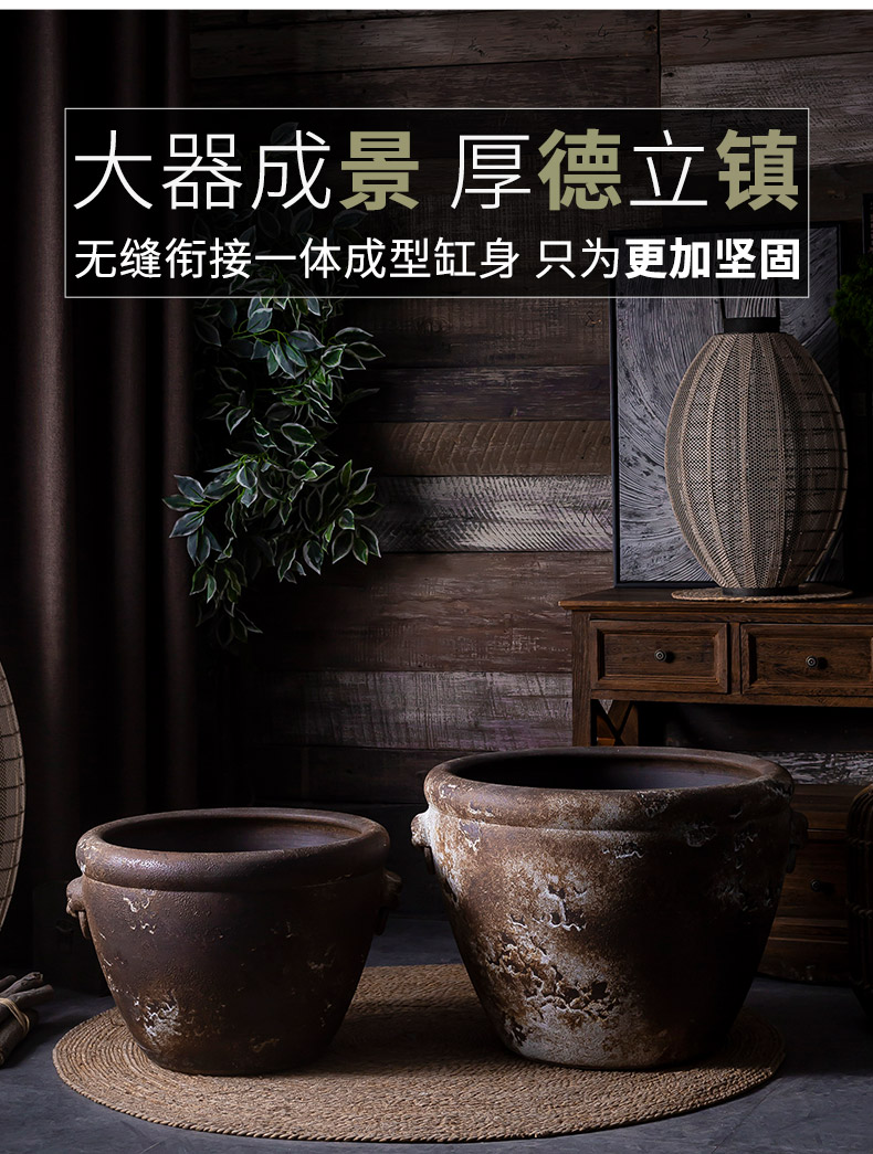 Jingdezhen thick ceramic large aquarium archaize square, lotus lotus basin plutus courtyard balcony potted landscape furnishing articles