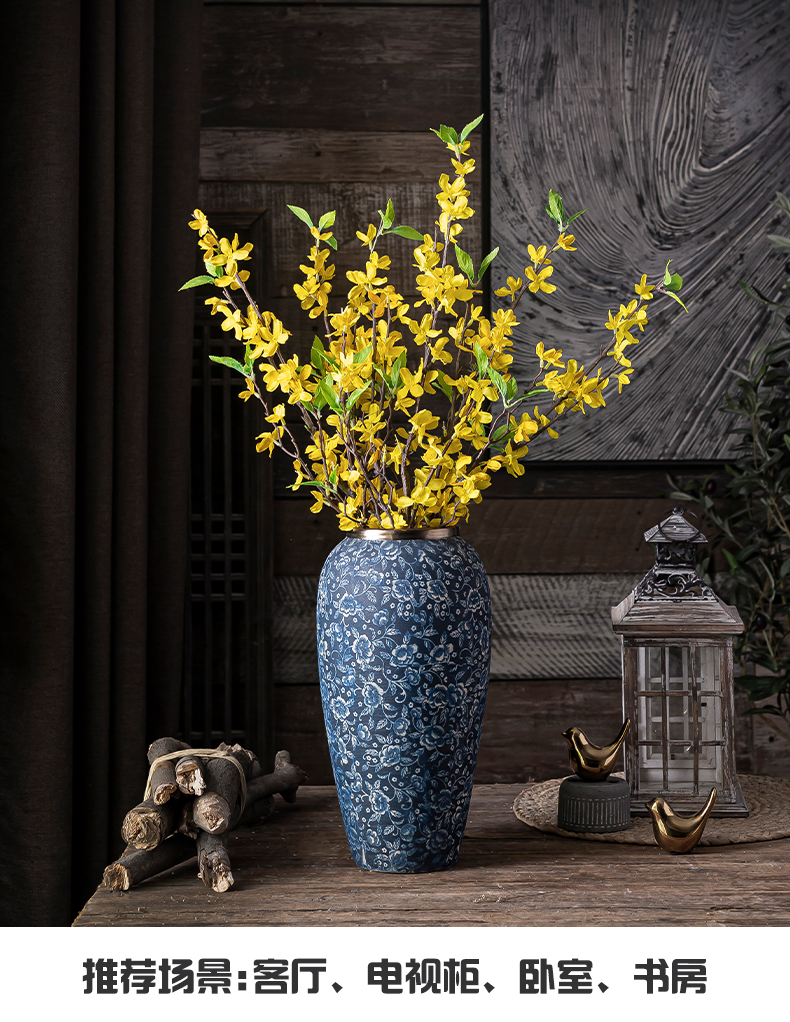 Creative dried flowers of jingdezhen blue and white vase continental Chinese style flower exchanger with the ceramics Taiwan crispy noodles flower arranging art restoring ancient ways furnishing articles