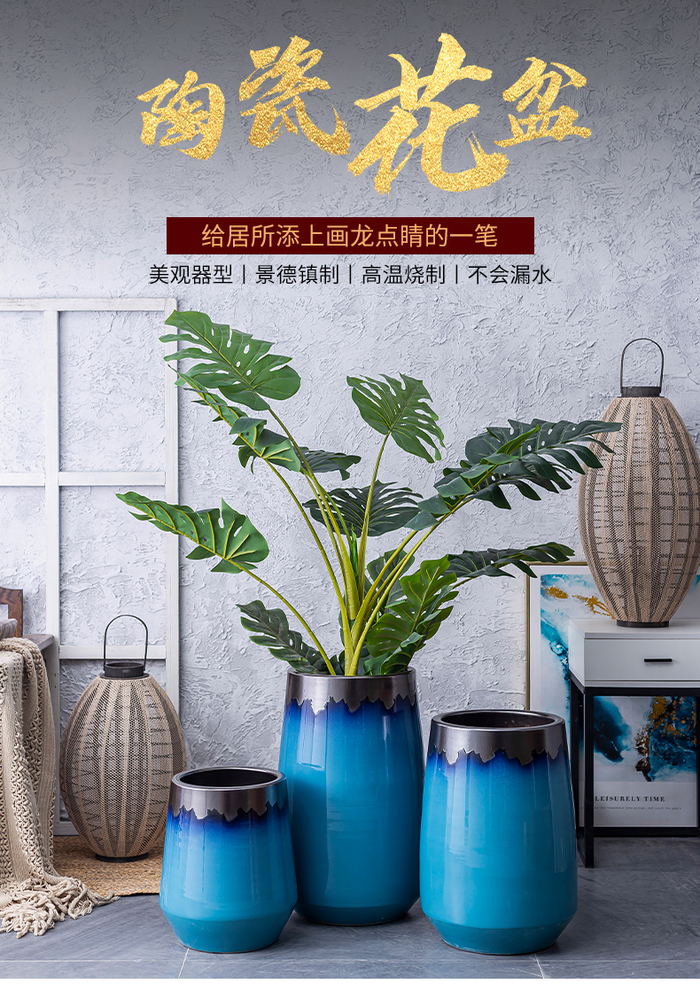 Jingdezhen Nordic vase creative modern contracted landing light key-2 luxury household ceramics large - diameter flowerpot combination living room