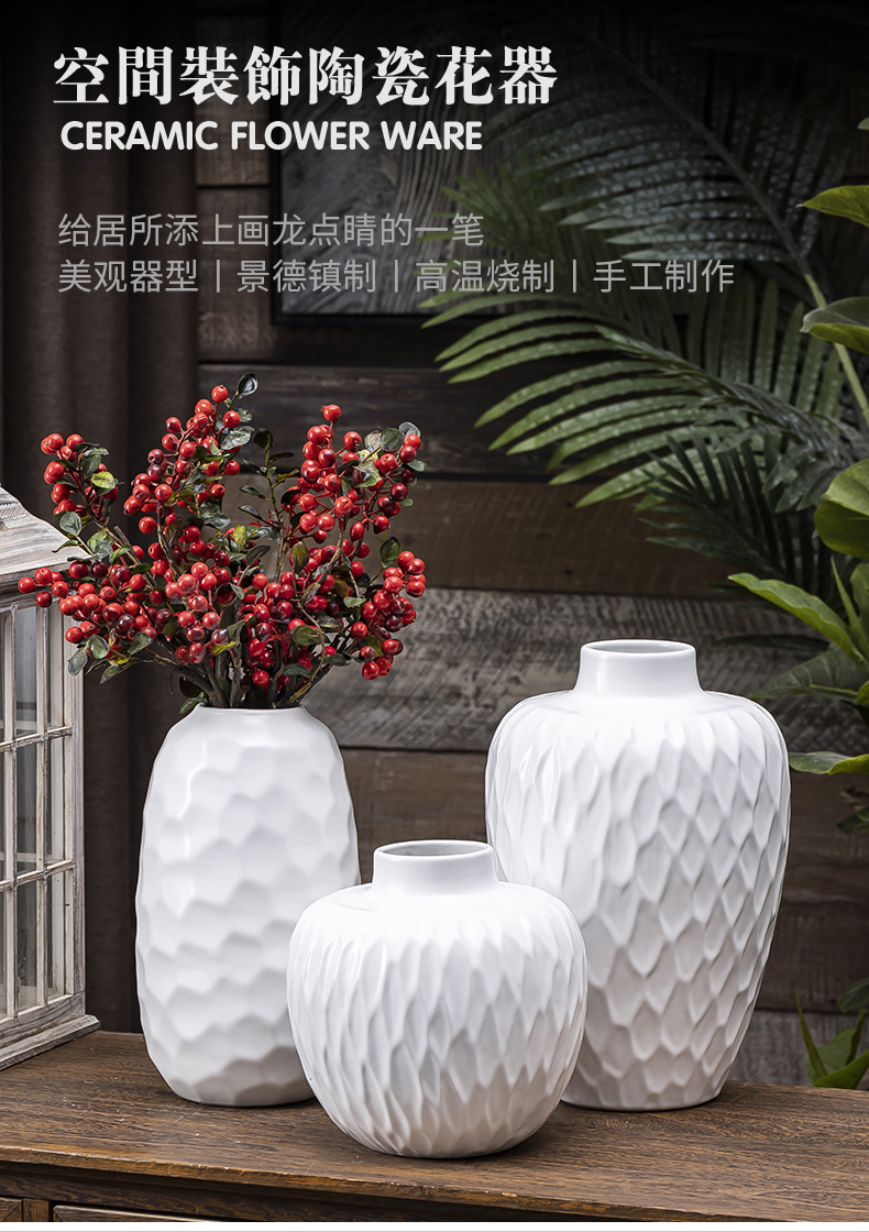 Light key-2 luxury white ceramic Scandinavian simplicity vase dried flower water keep household furnishing articles creative flower arrangement sitting room adornment flowers