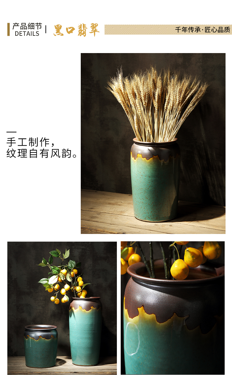 Large green vase sitting room place ceramic art creative flower arranging, American household desktop ornaments restoring ancient ways