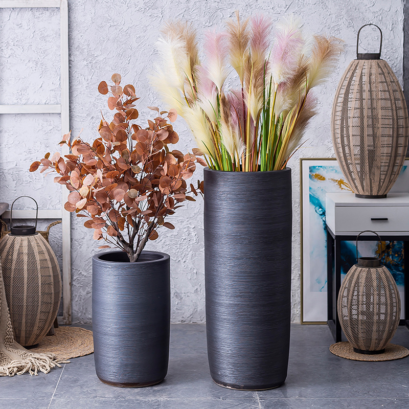 Nordic INS wind black ceramic web celebrity ground indoor green plant large vases, I and contracted sitting room balcony flowerpot