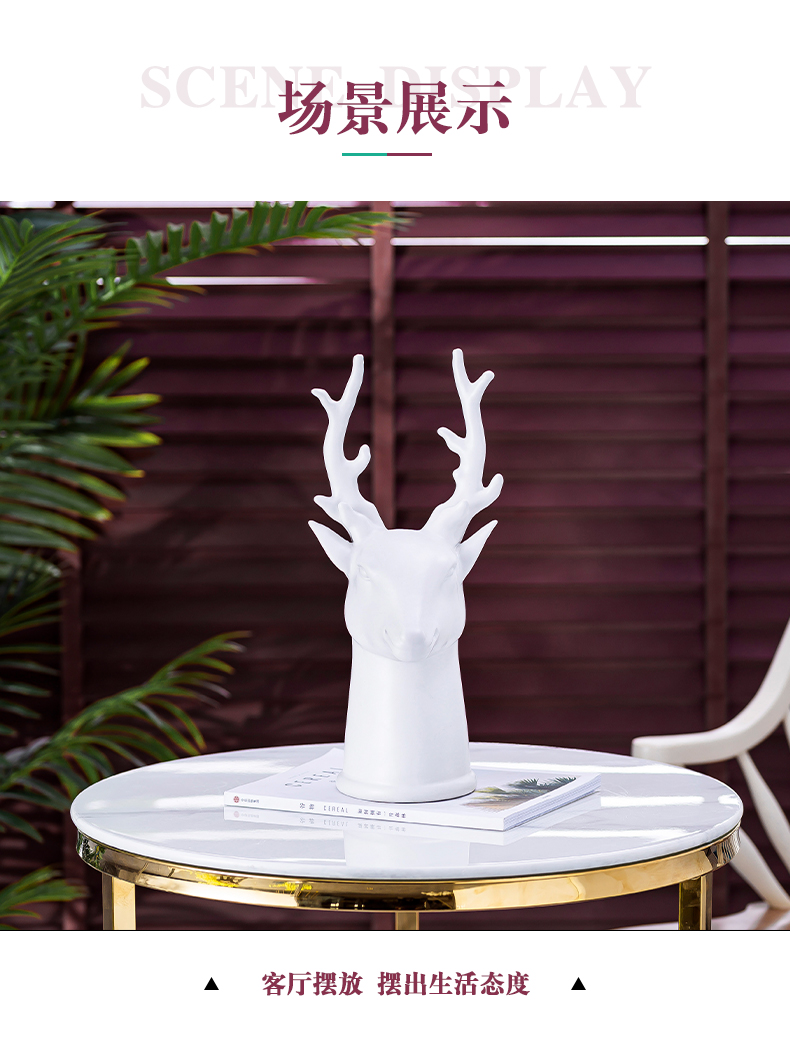 Creative arts ceramic white deer head furnishing articles sitting room ins I and contracted wind American table home decoration