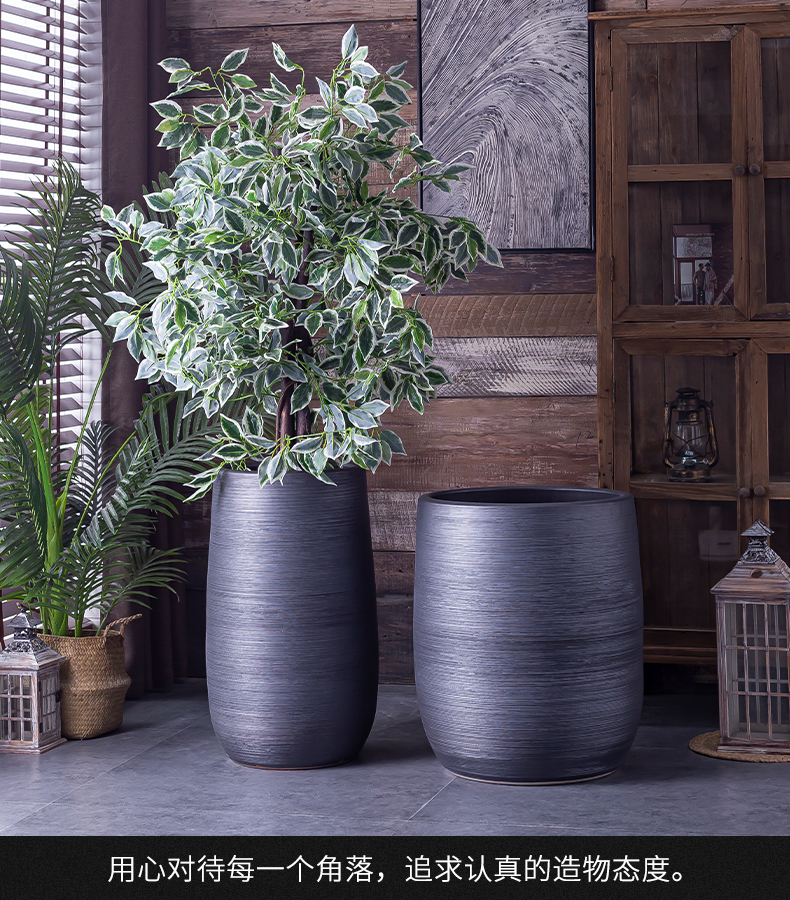 Nordic flowerpot I and contracted vase black ceramic green plant hydroponic POTS of large diameter cylinder indoor plant decoration