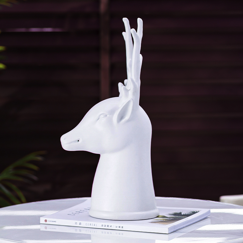 Creative arts ceramic white deer head furnishing articles sitting room ins I and contracted wind American table home decoration