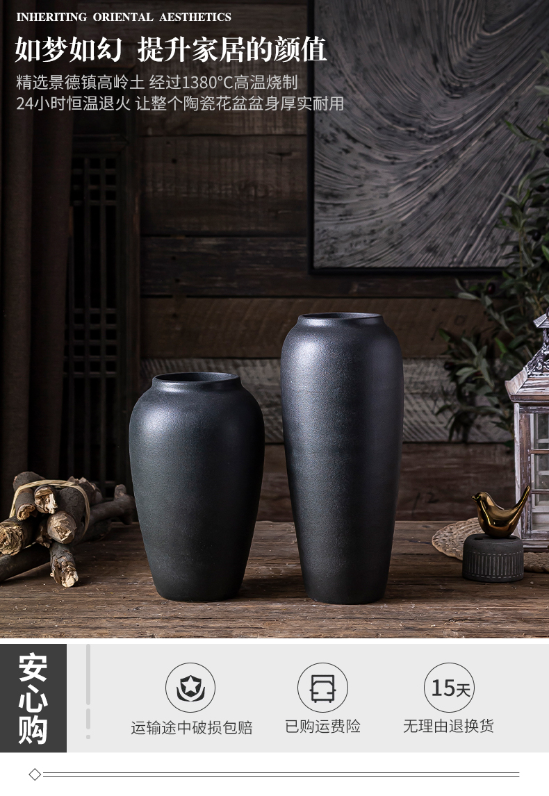 Manual coarse pottery vases black Japanese flower implement small flow ceramic zen desktop furnishing articles household dry flower restoring ancient ways