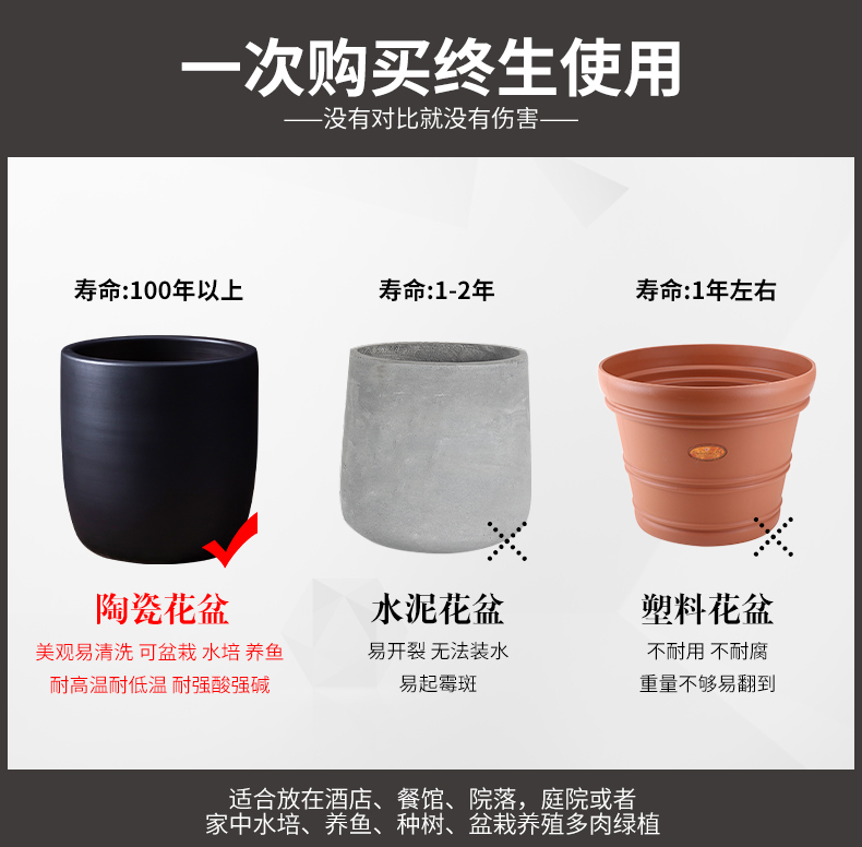 Green plant in northern black ceramic vase flowerpot I and contracted indoor plant decoration cylinder hydroponic POTS of large diameter