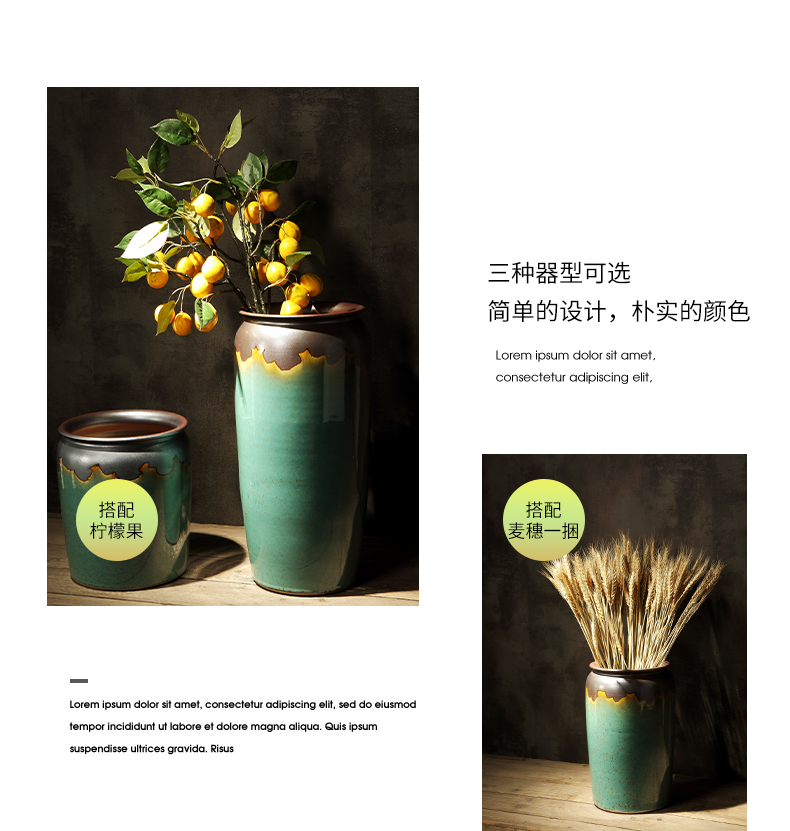 Large green vase sitting room place ceramic art creative flower arranging, American household desktop ornaments restoring ancient ways