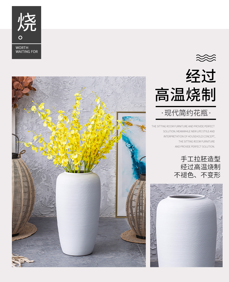 Modern light key-2 luxury ceramic vase landing large dried flower arranging flowers furnishing articles sitting room adornment high - class European - style white big high