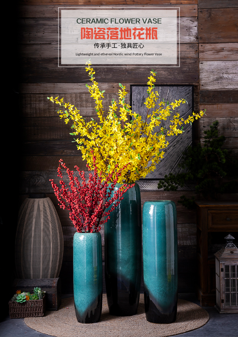 Jingdezhen dried flower vase landing large ceramic household of Chinese style and contracted sitting room dry flower arranging place porch is high