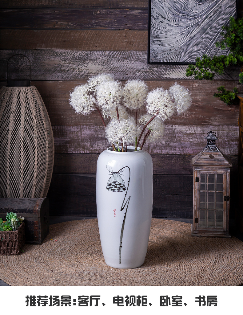 New Chinese style landing large white vase decoration to the hotel restaurant furnishing articles ceramic flower, flower simulation flower art