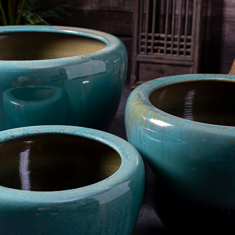 Ceramic aquarium oversized living room lucky furnishing articles and courtyard old VAT lotus big aquarium fish bowl on the balcony
