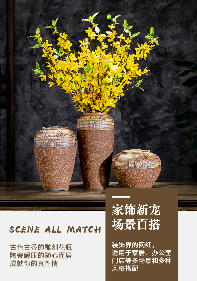 The Vases, flower arrangement sitting room manual coarse pottery archaize do old pottery art style of Chinese style water raise flower implement American desktop