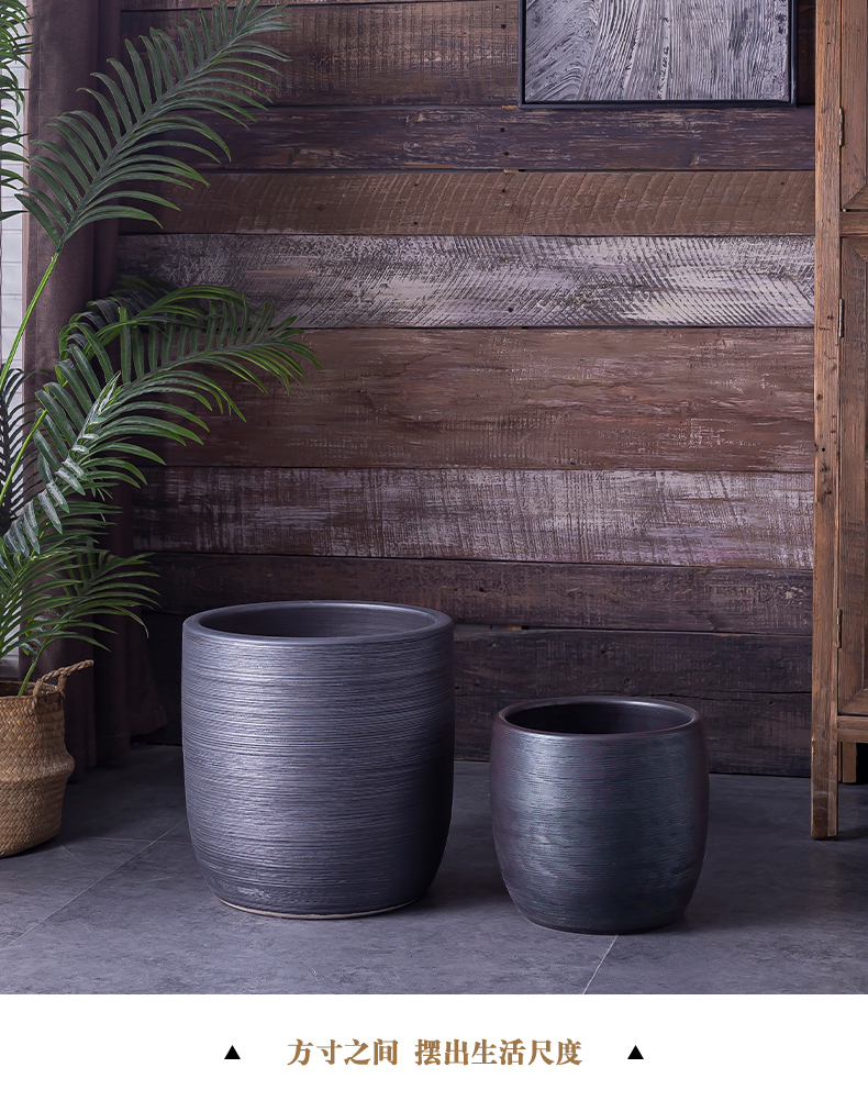 Nordic flowerpot I and contracted vase black ceramic green plant hydroponic POTS of large diameter cylinder indoor plant decoration