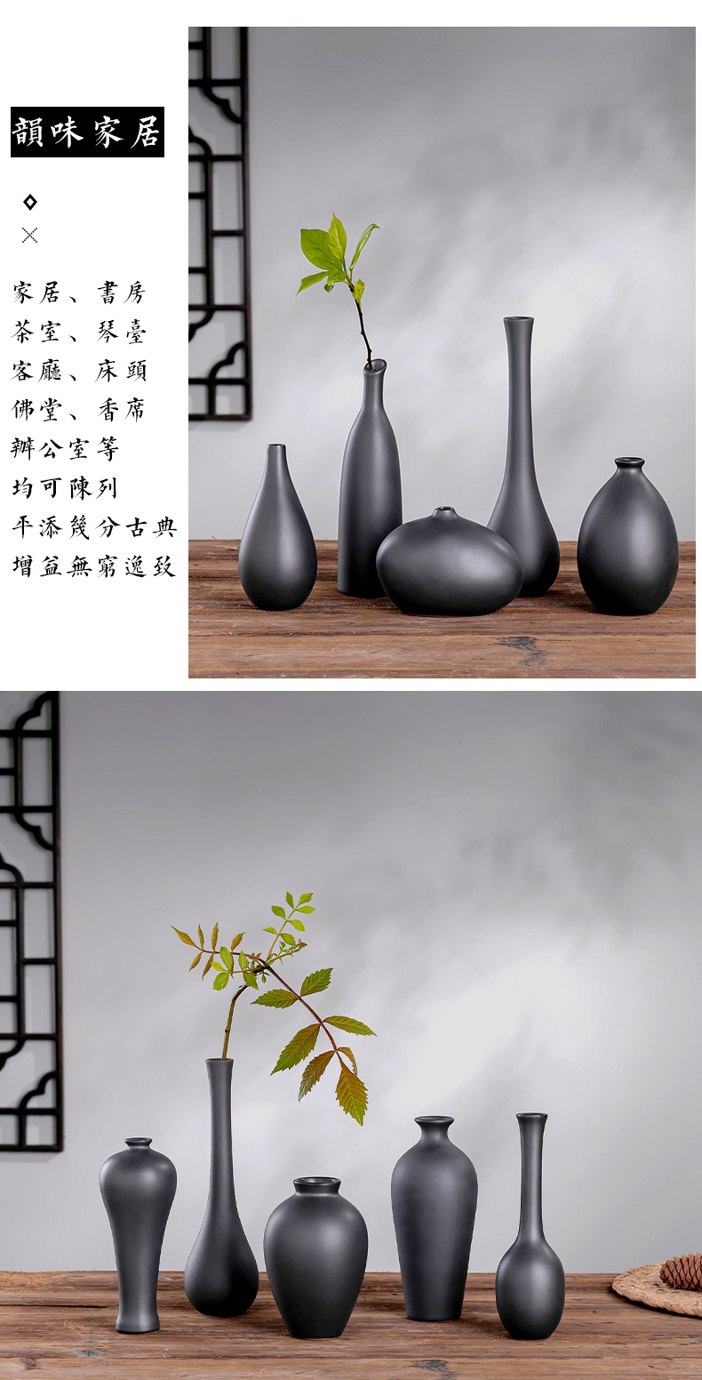 Zen ceramic vase sitting room place flower arranging new Chinese style mini black flowers, dried flowers, Japanese tea taking floral