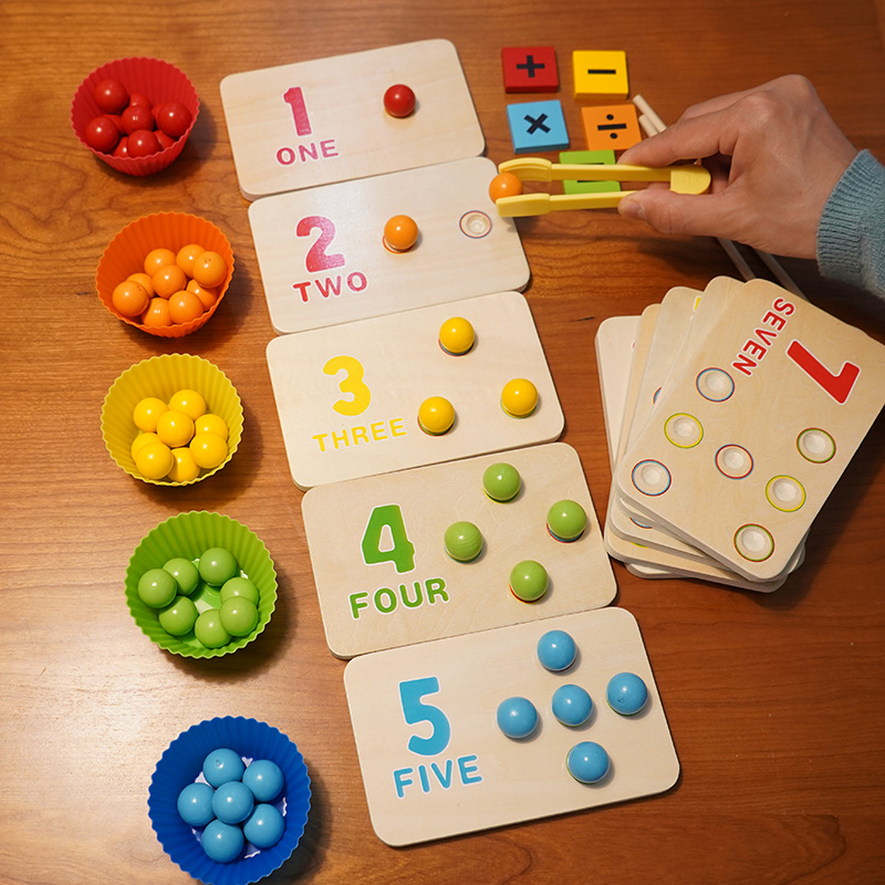 1-10 Digital Enlightenment Cognitive Board Clip Beads Game Kindergarten Number and Quantity Matching Number Sense Teaching Aids Early Education Toys