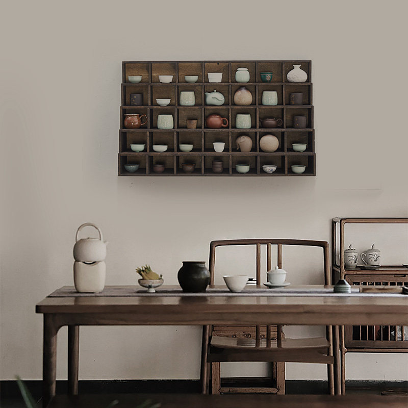 Solid Wood Tea Cup Shelf Multilayer Purple Sand Teapot Rack Bou Rack Tea Set Shelve Shelf Multi-Treasure Attic Grid Exhibition Rack