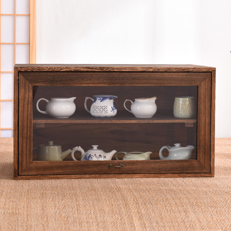 Solid wood dust-proof containing cabinet model model cosmetic containing box tea tea teapot display containing cabinet side cabinet tea cabinet