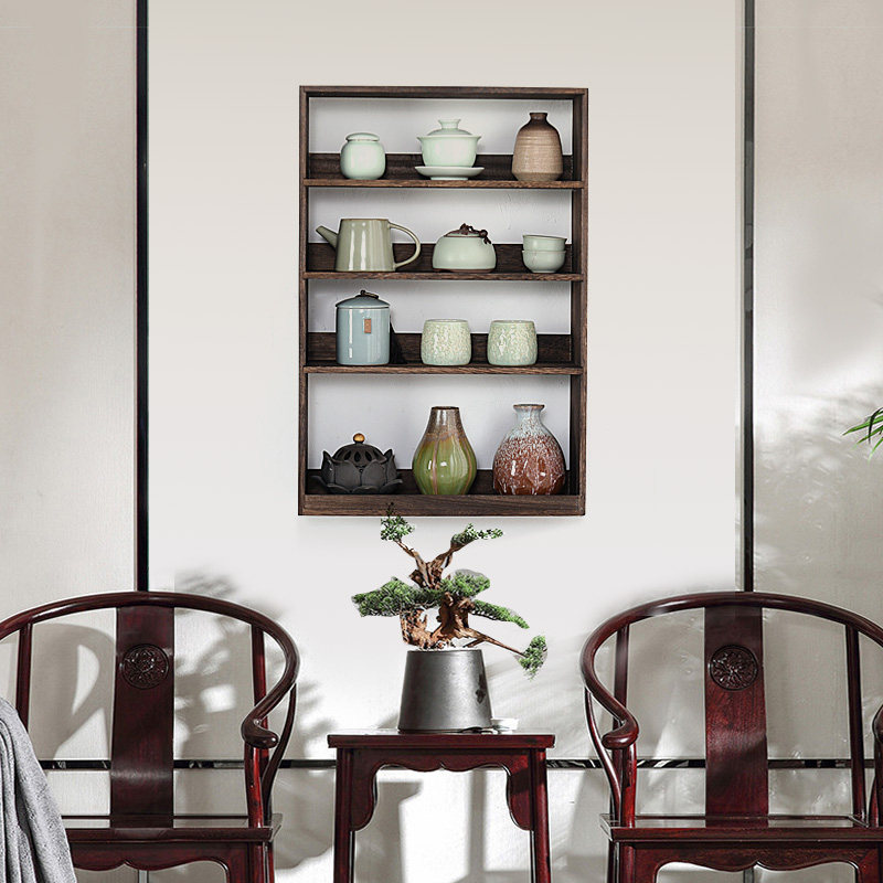 Solid Wood Bou Shelf Shelve Shelve Wall-mounted Teacup Tea Cup Containing shelf Chinese multi-treasure cabinet Tea Set Antique Swing Frame