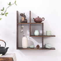 Solid wood Bogu rack Burnt Tung teacup rack Storage wall decoration rack Teapot tea set rack Decoration rack Storage rack Bookshelf