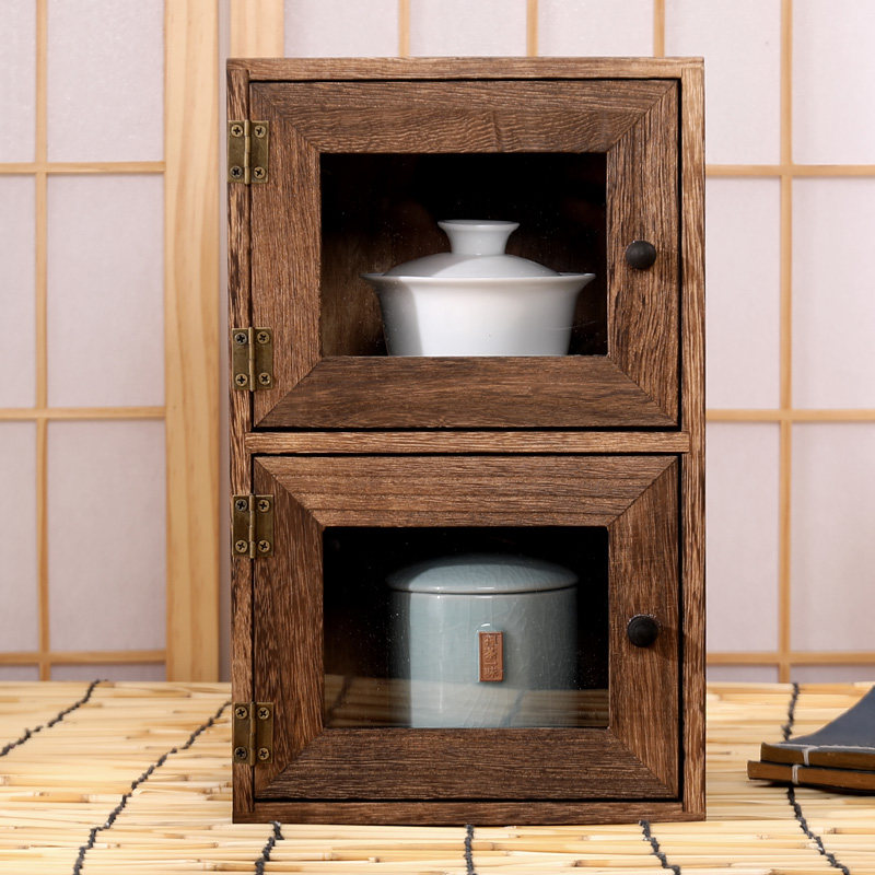 Solid wood desktop container box dust-proof shelf cosmetics packaging box glass display cabinet teacup cabinet