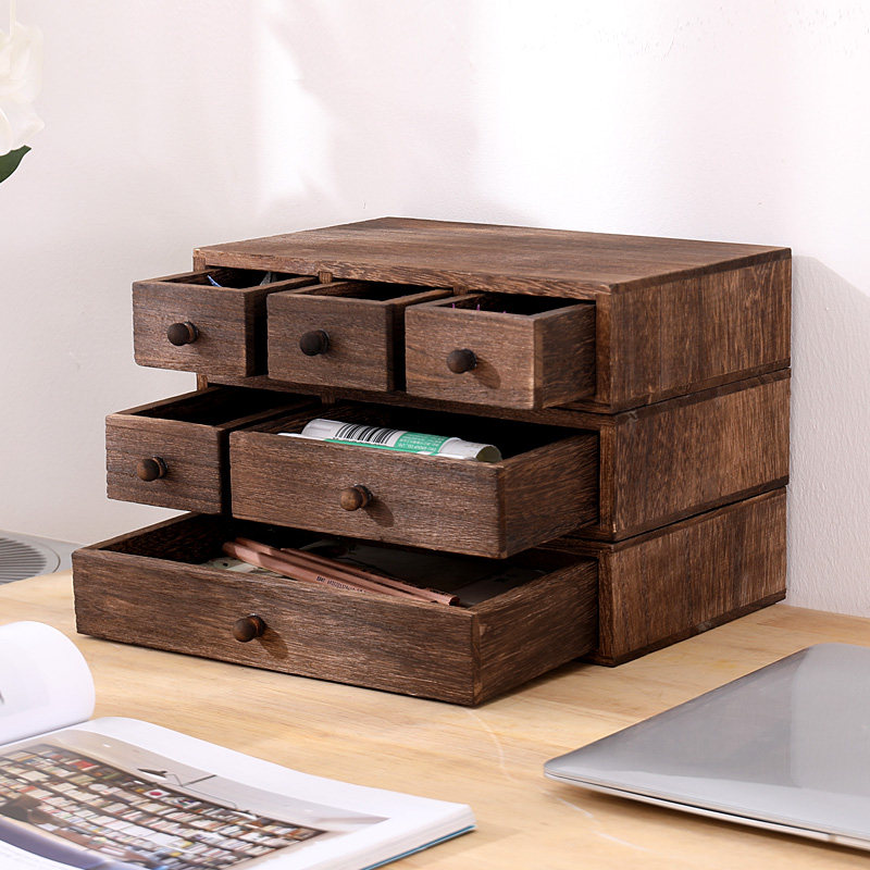 Solid wood desktop containing box multilayer drawer-type cosmetic storage box office debris finishing box Jewelry Disposal box