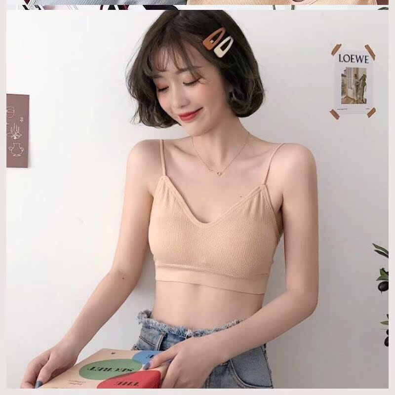 Mùa xuân Hàn Quốc phiên bản của Hoa Kỳ mặc đồ lót vú nữ sinh gái vest sling dưới ngực ren bọc không vòng thép.