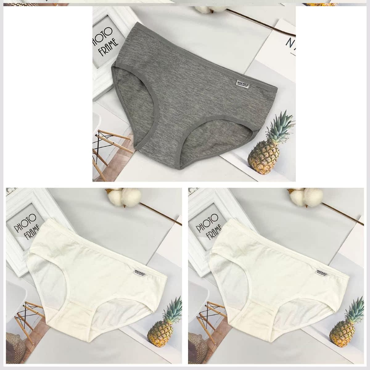 Bà Panties bông Hàn Quốc phiên bản của học sinh trong quần eo khe lớn mã quần tam giác màu đen và trắng xám 3.